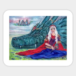 Dragon and princess "Misty's Castle" by Renee Lavoie Sticker